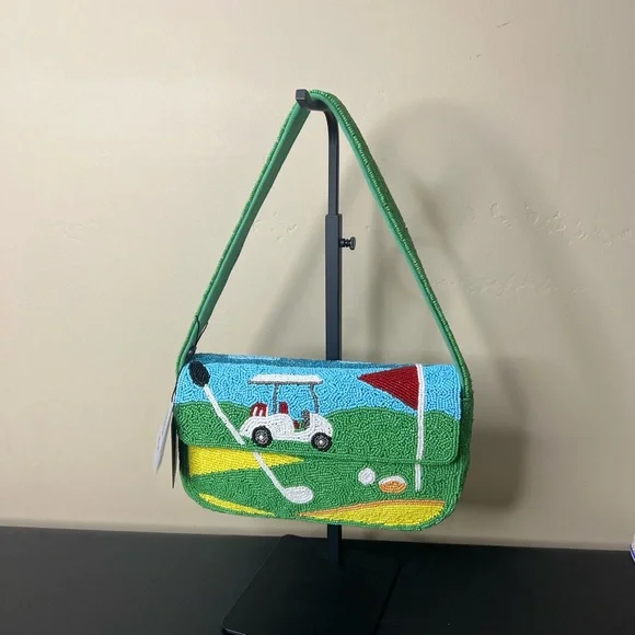 American & Beyond | Golf Enthusiasts Themed Beaded Shoulder Bag ⛳️☀️ - Picture 1 of 12